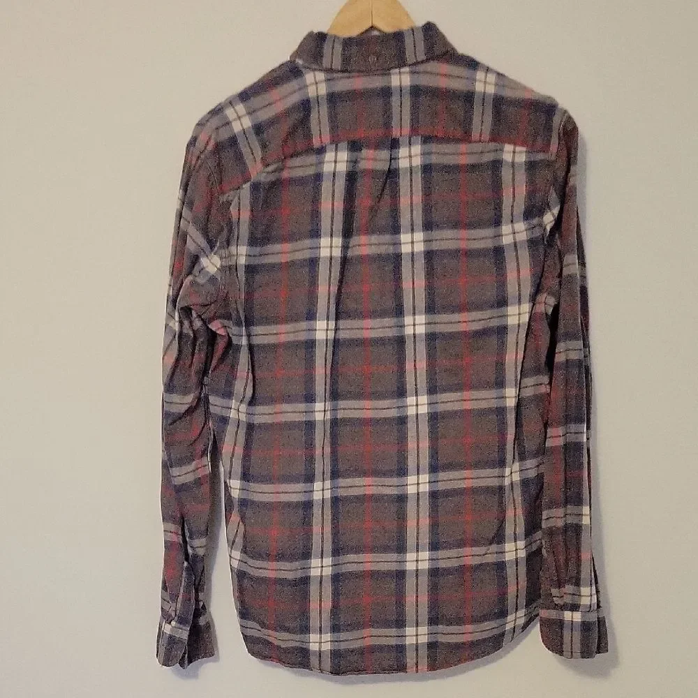 J.CREW Men's Blue Red Plaid Flannel Shirt Classic Slim Fit Workwear Cotton Sz M